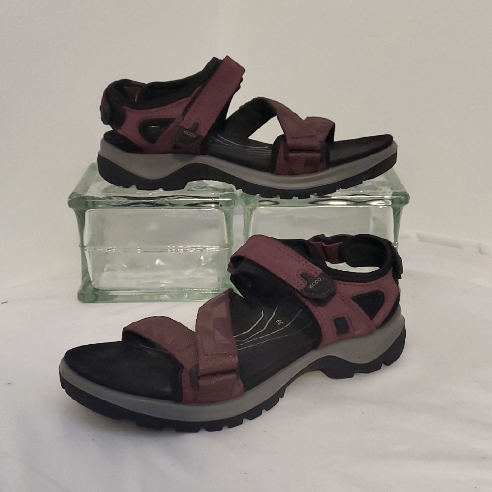 Ecco Women's Burgundy and Black Strapped Hiking Sandals